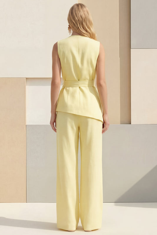 Light Yellow 2 Piece Shawl Lapel Business Suits with Sash