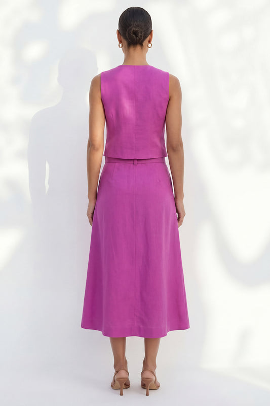 Shawl Lapel Single Breasted Fuchsia 2 Piece Business Suits with Belt