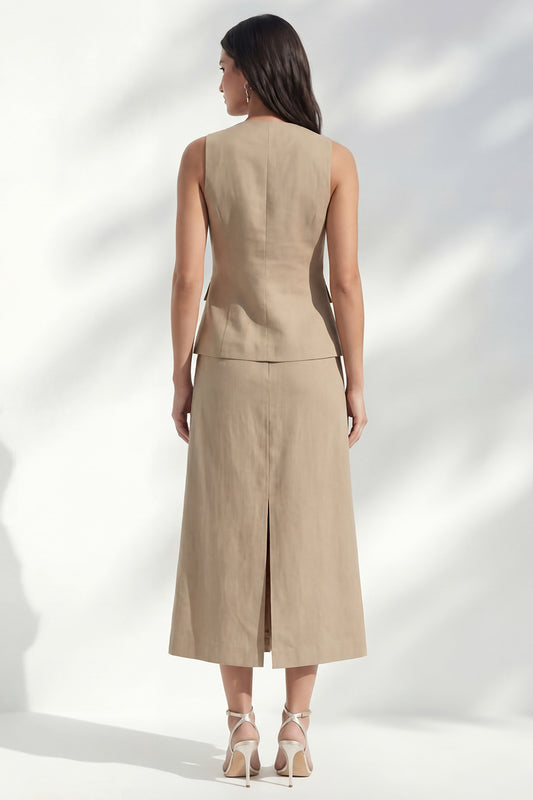Shawl Lapel Single Breasted Khaki 2 Piece Business Suits with Slit