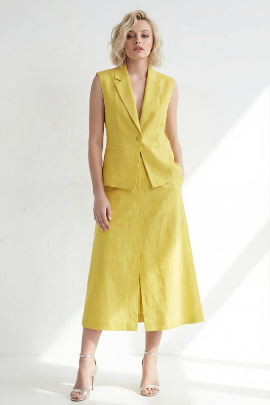 Notched Lapel Butter Yellow 2 Piece Single Breasted Business Suits with Pockets