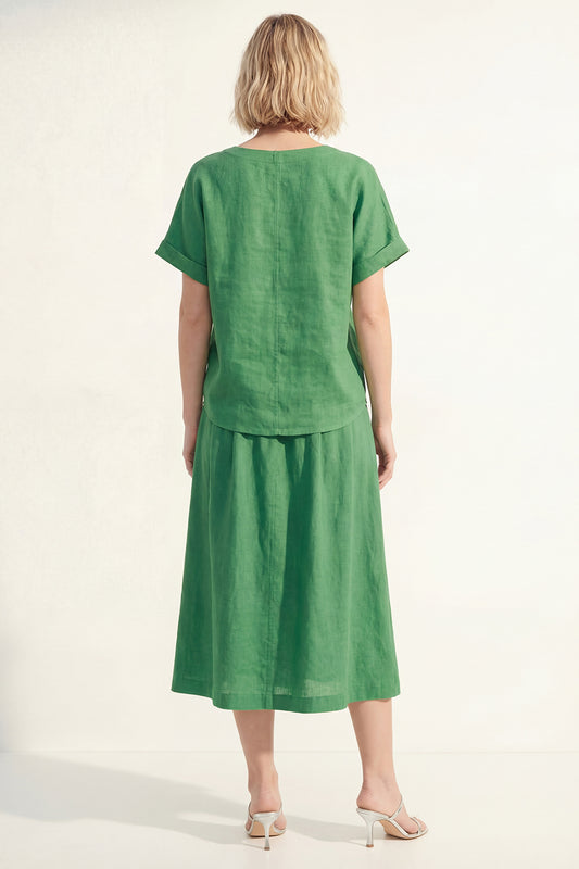Short Sleeves Green V-Neck 2 Piece Business Suits