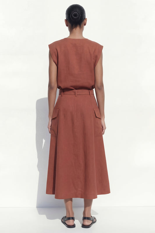 V Neck Carmel 2 Piece Cap Sleeves Business Suits with Belt