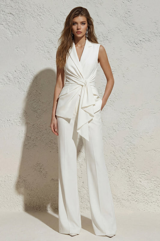 White 2 Piece Notched Lapel Business Suits with Pockets