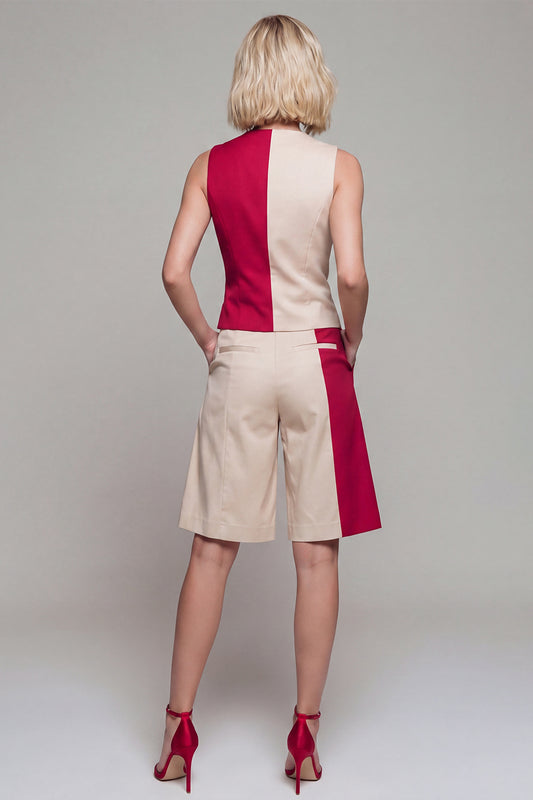 Shawl Lapel Light Khaki Single Breasted 2 Piece Color Block Business Suits with Pockets