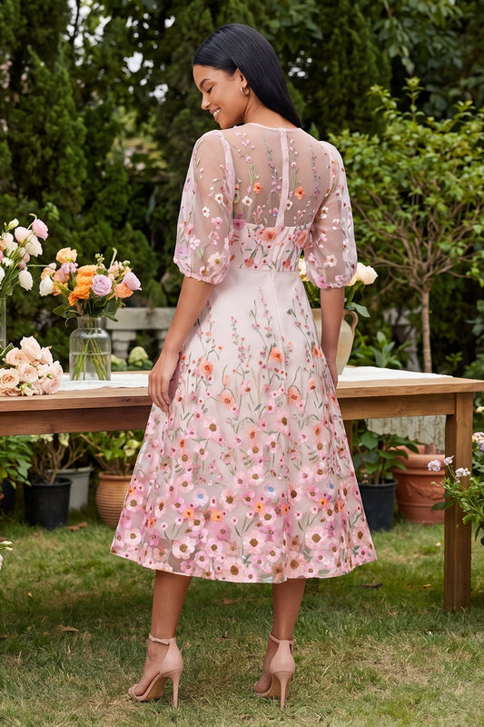 Floral Maxi Round Neck Pink A Line Beach Wedding Guest Dress