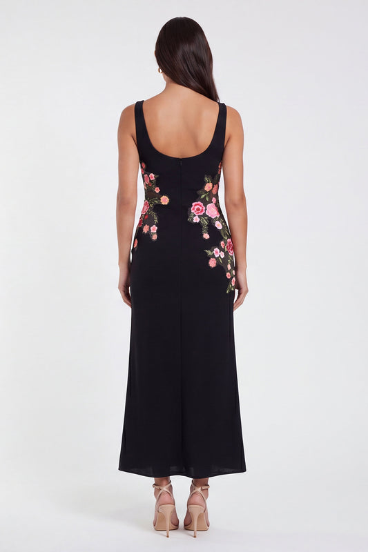 Thick Straps Mermaid Black Floral Maxi Beach Wedding Guest Dress