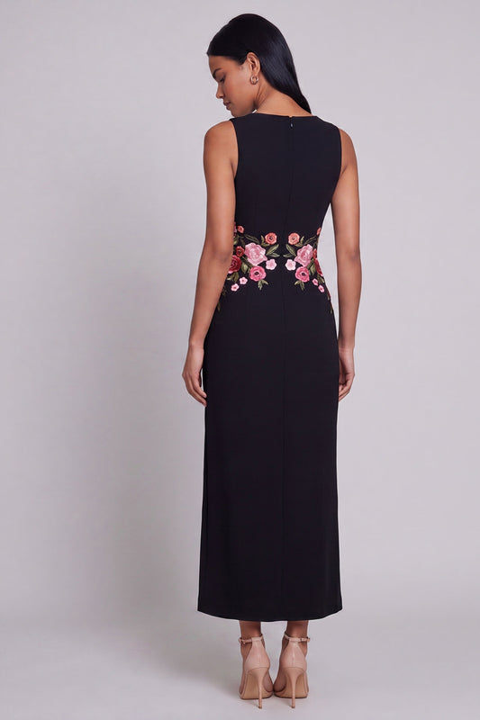 Round Neck Sheath Black Floral Maxi Beach Wedding Guest Dress