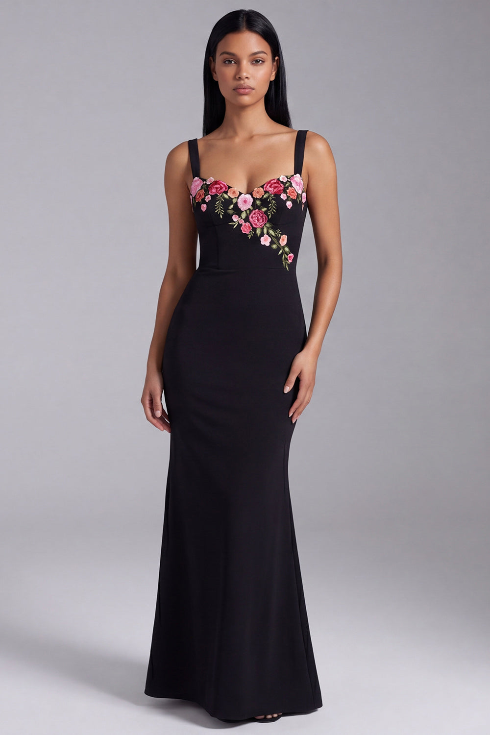 Zapakasa Women Black Floral Maxi Beach Wedding Guest Dress Mermaid Backless Thick Straps Formal Dress