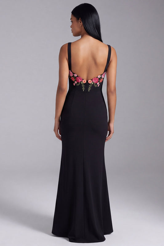 Mermaid Black Floral Thick Straps Maxi Beach Wedding Guest Dress