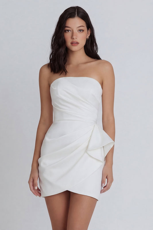 Strapless Ruched Ivory Tight Short Graduation Dress with Sash