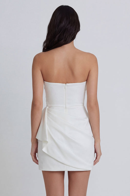 Strapless Ruched Ivory Tight Short Graduation Dress with Sash