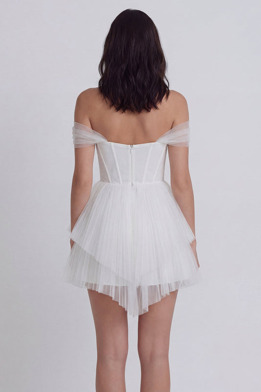 Corset Off the Shoulder A Line Ivory Short Graduation Dress with Ruffles