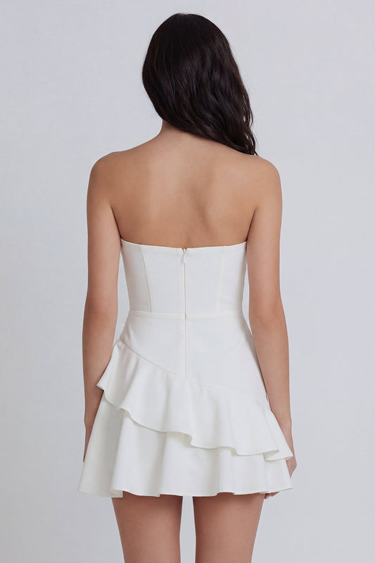 Sweetheart Ruched A Line Ivory Short Graduation Dress with Ruffles