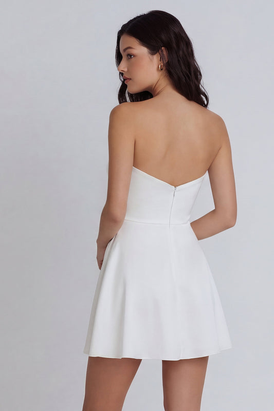 A Line Ivory Short Sweetheart Ruched Graduation Dress