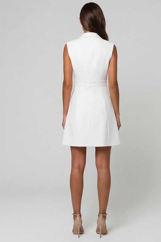 Single Breasted Short Notched Lapel White Slim Fit Blazer Dress