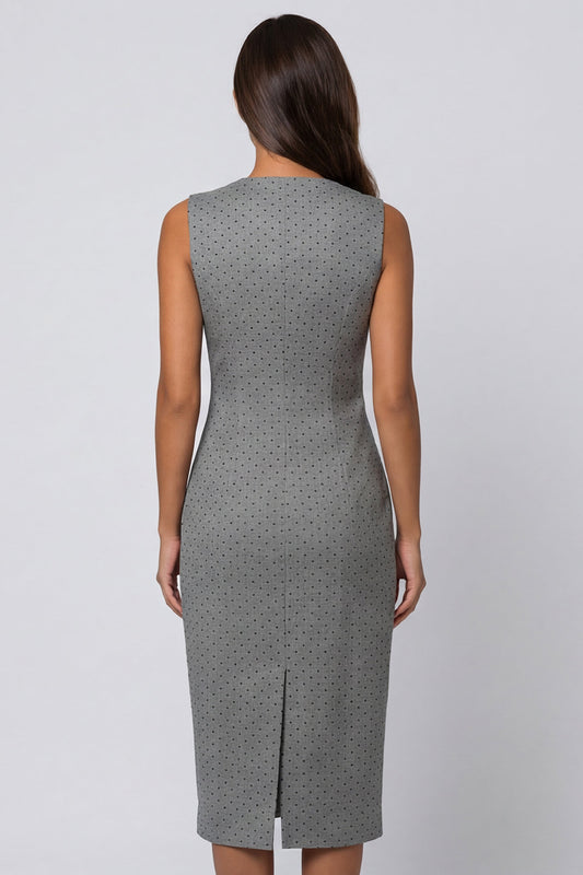 Grey Polka Dots Double Breasted Shawl Lapel Slim Fit Blazer Dress with Slit