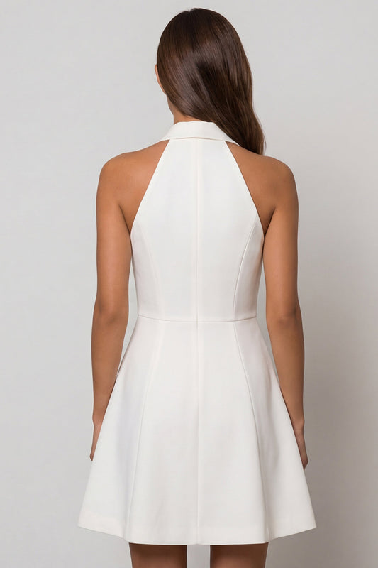 Simple Single Breasted Peak Lapel Short White Blazer Dress