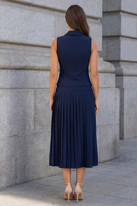 Navy Single Breasted 2 Piece Shawl Lapel Business Suits with Pleats