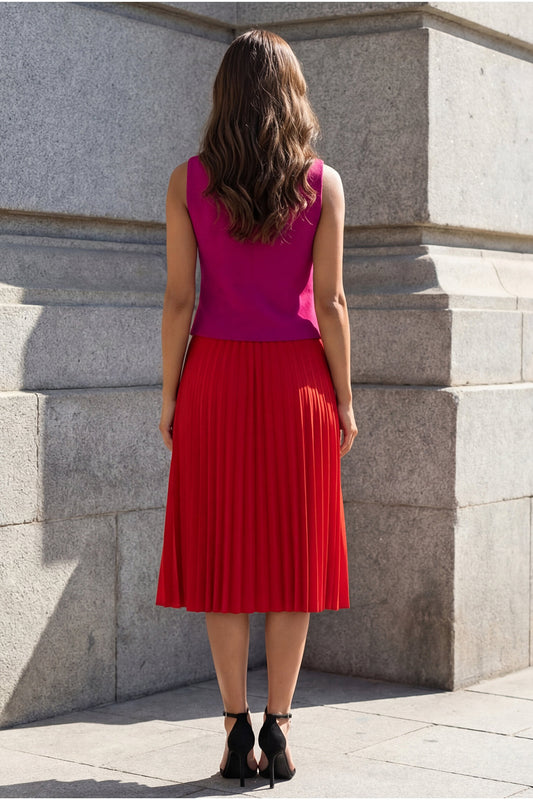 Fuchsia and Red Single Breasted 2 Piece Shawl Lapel Business Suits with Pleats