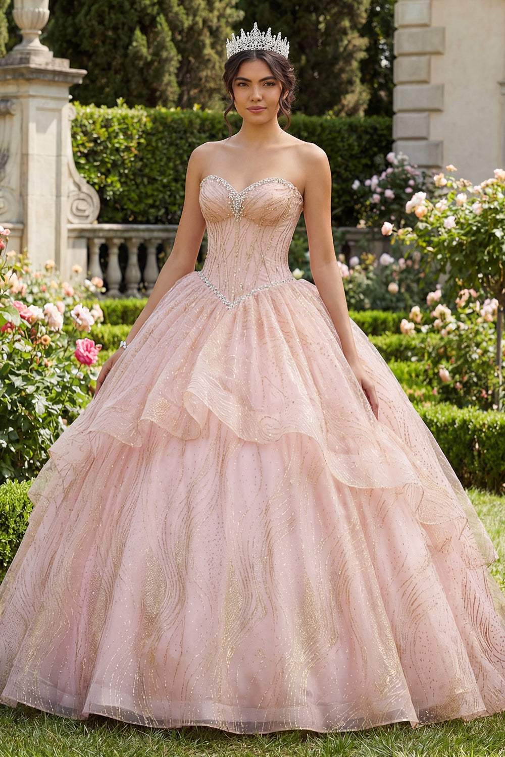 princess pink quinceanera dresses Princess Pink Quinceanera Dress Floral Print Sequins Off Shoulder Ball Gown
