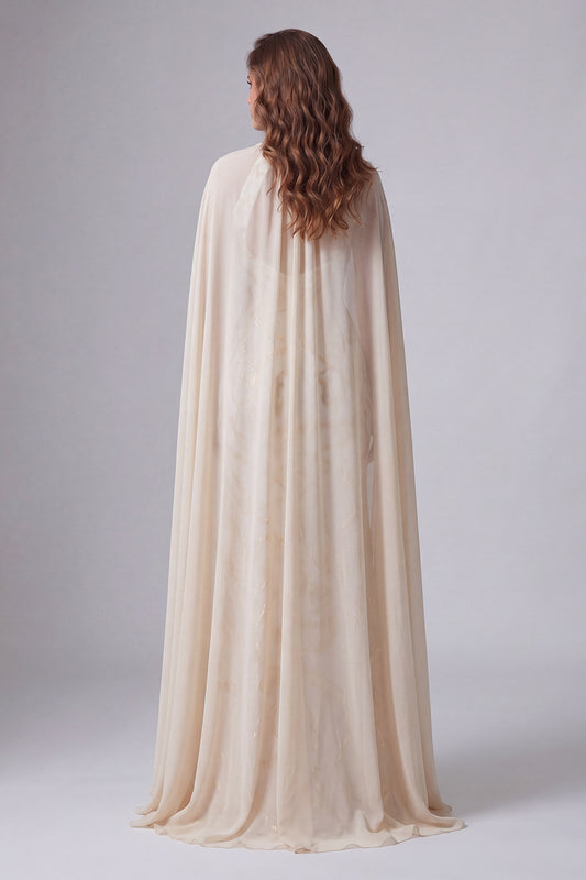 Keyhole Champagne Mermaid Long Formal Dress with Cape