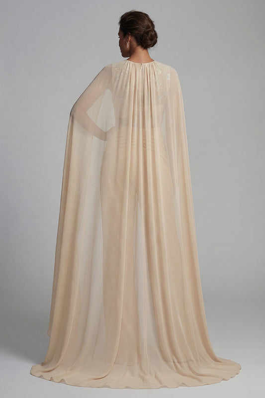 Champagne Floral Ruched Mother of the Bride Jumpsuits with Cape