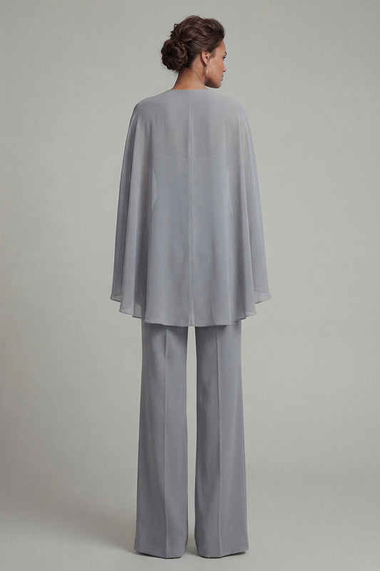 Sparkly Grey Blue Halter Floral Ruched Mother of the Bride Jumpsuits with Cape