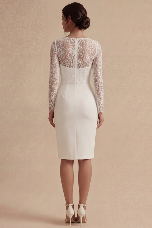 Midi Bodycon Lace Long Sleeves Floral White Boho Wedding Dress