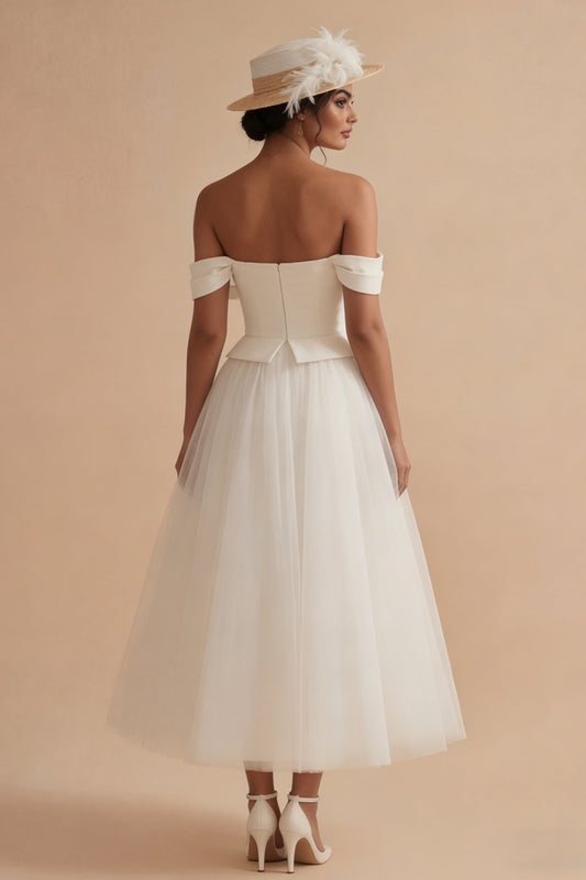 Off the Shoulder A Line White Maxi Boho Wedding Dress