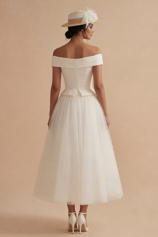 White Maxi Off the Shoulder A Line Boho Wedding Dress