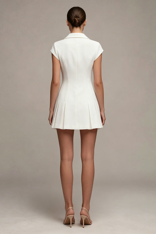 White Single Breasted Notched Lapel A Line Short Blazer Dress