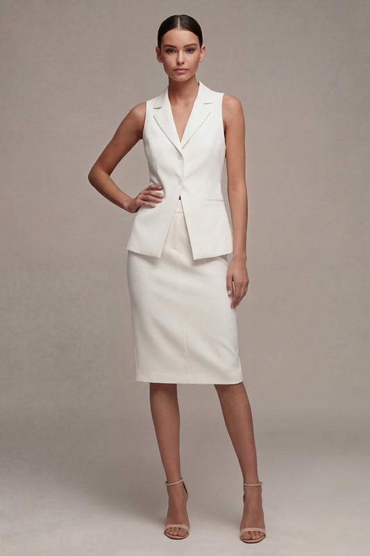 2 Piece Notched Lapel Ivory Slim Fit Single Breasted Midi Business Suits