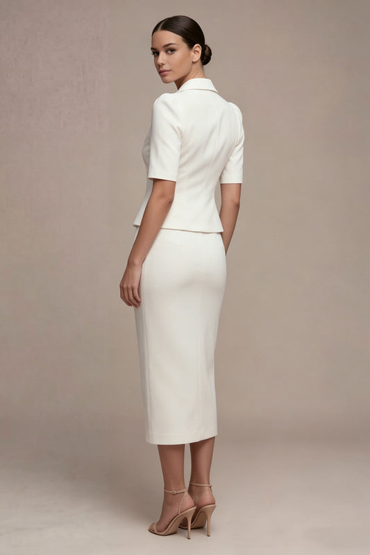 Single Breasted 2 Piece Notched Lapel White Midi Business Suits with Pockets