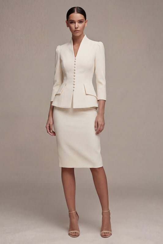 3/4 Sleeves Shawl Lapel Ivory 2 Piece Single Breasted Short Business Suits