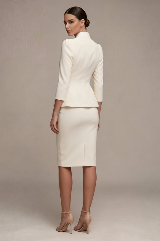 3/4 Sleeves Shawl Lapel Ivory 2 Piece Single Breasted Short Business Suits