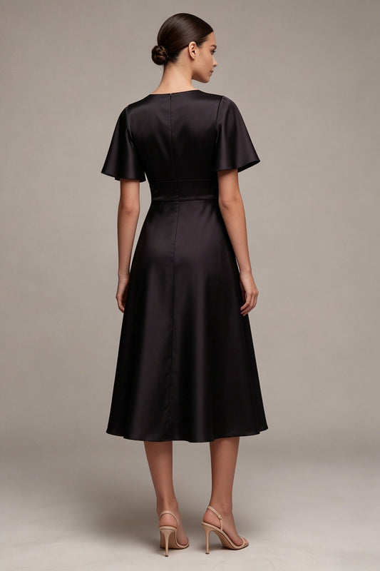 Flutter Sleeves V-Neck Midi A Line Formal Dress