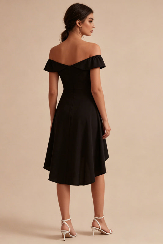 High Low A Line Off the Shoulder Little Black Dress