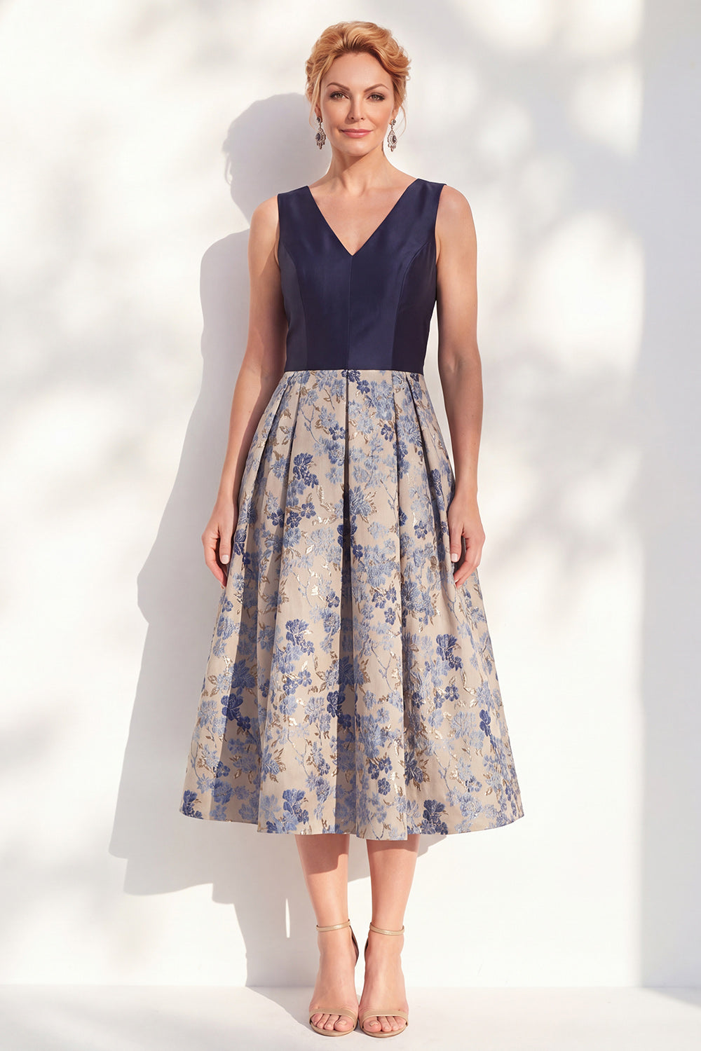 Zapakasa Women Navy Maxi Floral Mother of the Bride Dress V-Neck A