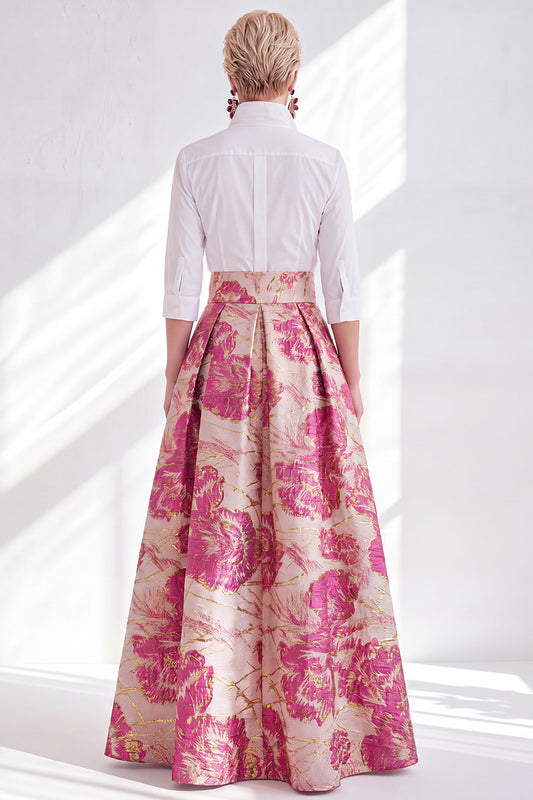 3/4 Sleeves Fuchsia Flower Long A Line Mother of the Bride Dress
