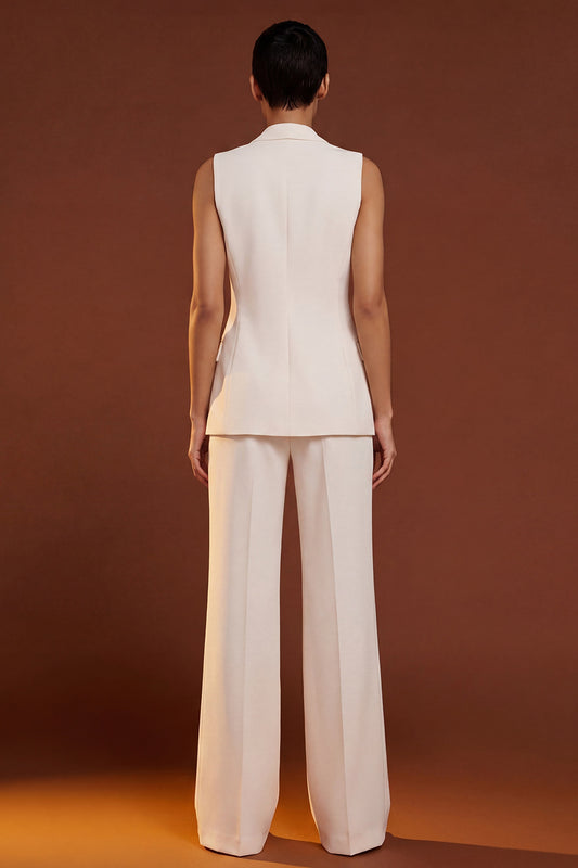 Ivory 2 Piece Single Breasted Shawl Lapel Wide Leg Business Suits