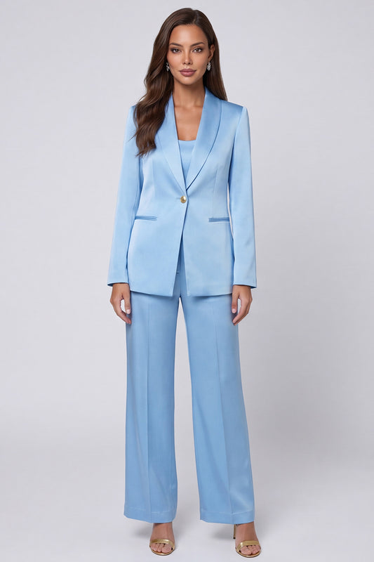Light Blue 2 Piece Shawl Lapel Long Sleeves Single Breasted Business Suits