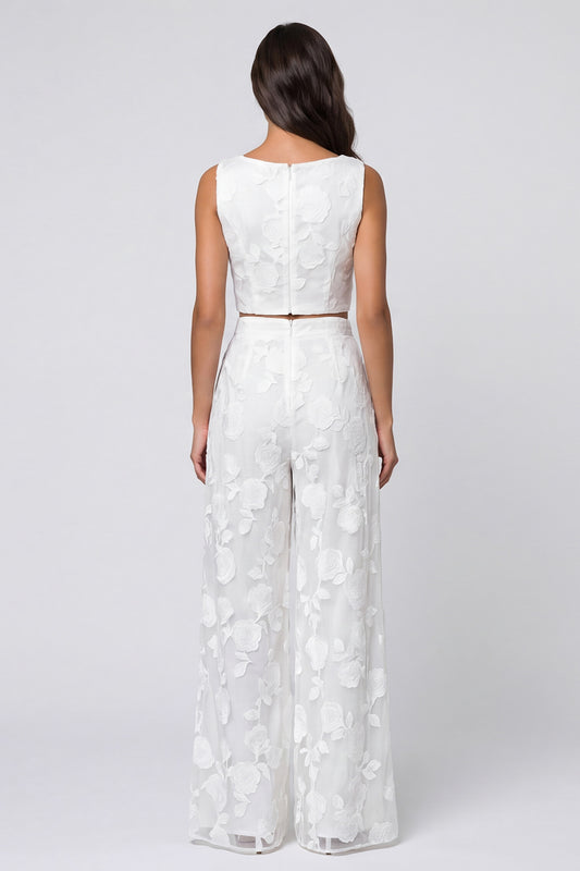 Scoop Floral 2 Piece Ivory Single Breasted Lace Business Suits