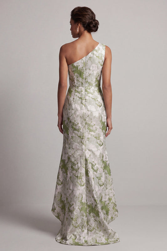 One Shoulder Long Mermaid Light Green Floral Mother of the Bride Dress