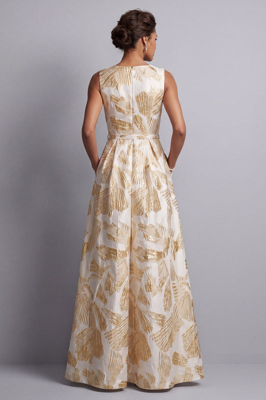 Champagne Boat Neck Jacquard Mother of the Bride Jumpsuits with Pockets