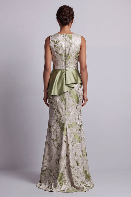 Light Green Floral Long Mermaid Ruched Mother of the Bride Dress with Sash
