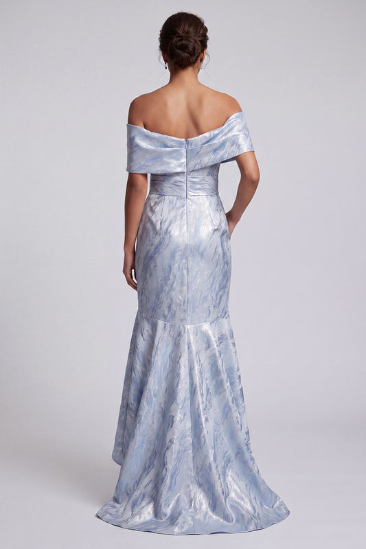 Sky Blue Mermaid Floral Long Mother of the Bride Dress with Pockets