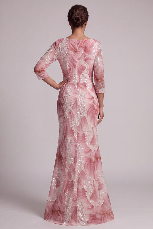 Mermaid Sparkly Blush Ruched Long Beaded Mother of the Bride Dress with Slit