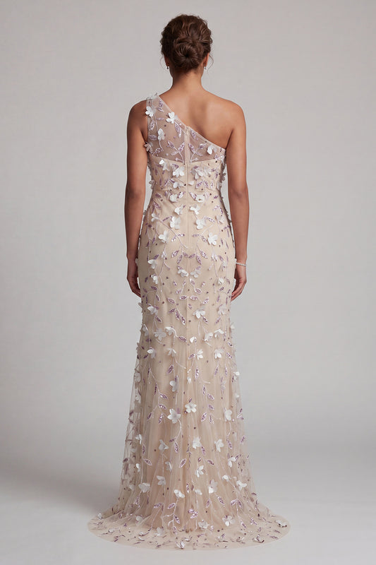 Sparkly Apricot Floral Long Beaded Mermaid Mother of the Bride Dress