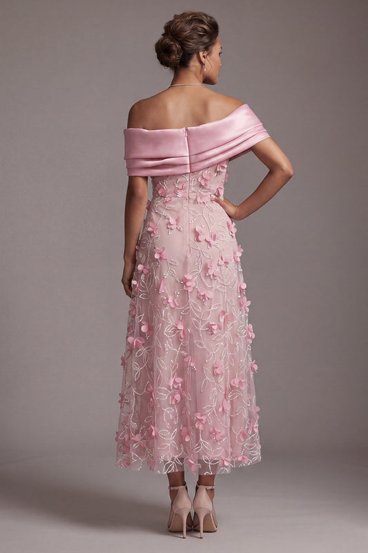 Pink Long Floral A Line Beaded Mother of the Bride Dress
