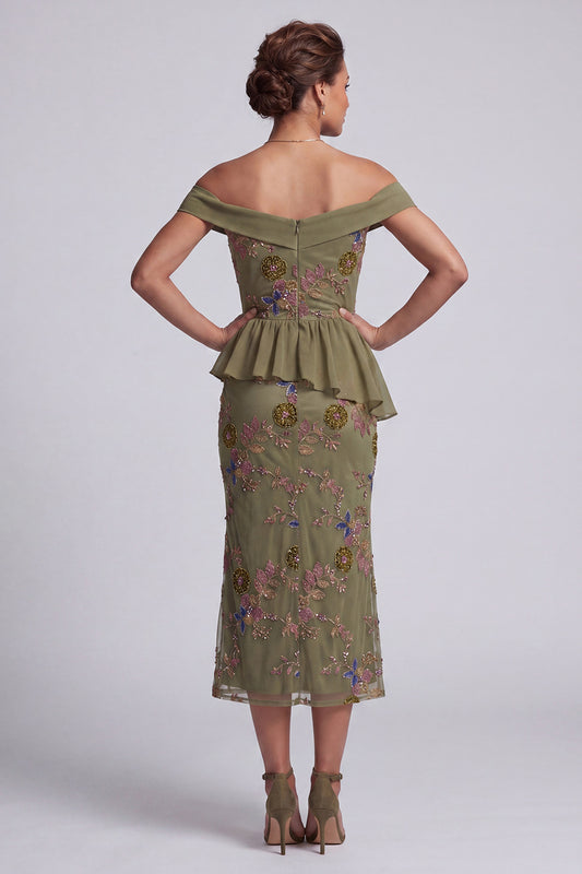 Olive Long Floral Mermaid Beaded Mother of the Bride Dress with Ruffles